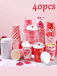 Valentine's Day Disposable Paper Cups With Lids – 12 Oz, Mixed Styles 20 Or 40 Pack; Heart-Printed Coffee Cups Ideal For Valentine's Day Celebrations, Romantic Occasions, Cafe Service, And Gift Exchange Events - Multicolor - View 9