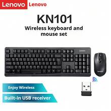 Lenovo 联想 KN101 - 2.4GHz 无线键盘鼠标套装：便携式，哑光表面，多级睡眠模式，高精度光学追踪引擎，适用于笔记本电脑、台式机、一体机和办公用途。 - 黑色 - 查看 7