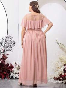UNITHORSE Ruffle Sleeve Chiffon Formal Dress - Pink - View 3