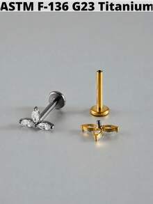 1件 G23 钛金属 CZ 邪恶唇钉 16G 内螺纹 心形/花朵耳廓耳骨耳钉 耳骨穿孔饰品 - 如圖 - 查看 6