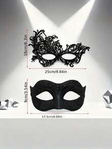2pcs/Set Couple Masquerade High-End Mask Set, Venetian Party Black Mask, Christmas Halloween Party Mask, Carnival Cosplay Party Romantic Mask, Valentine's Day Party Couple Mask - Multicolor - View 6