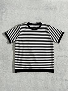 Men's Casual Striped Knit Short Sleeve Top - Black and White - View 2