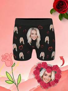 1pc Men's Customized Photo Print Multicolor High Elasticity Polyester-Spandex Blend Comfortable Fitted Unique Style Boxer Briefs, Suitable For Valentine's Day/Anniversary, Funny Gag Gift - Black - View 3