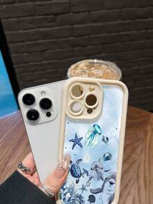 Dolphin Turtle Jellyfish Seashells Phone Case Compatible With  17  16 Pro Max  15 Pro Max  13 And  12 Made Of TPU Material Providing Shock And Drop Protection A Great Gift For Family Friends Loved Ones Boyfriends/Girlfriends And For Christmas - White - View 3