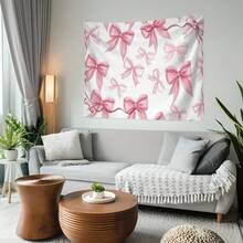 1pc Pink Bow Tapestry On White Background - Elegant Wall Decor For Home, Party, And Holiday Celebrations, Polyester Fabric, Perfect For Living Room, Bedroom, Office, Or Dormitory, Party Decoration | Elegant Wall Art | Durable Fabric, Bow Decor - 彩色 - 查看 4