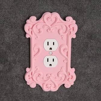 1pc Decorative Carved Socket Cover Plate, Retro Style Home Decor, Black & Pink, No Power Needed, Comes With Screws