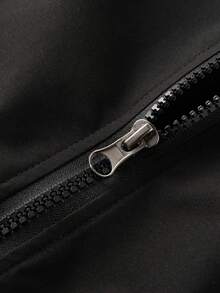 Men's Striped Collar Jacket With "DAUNTLESS" Letter Graphic, Outdoor Camping Coat With Full Zip Closure And Elastic Cuffs/Hem - Black - View 8