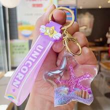 1个可爱锌合金海星流沙瓶钥匙扣挂件包包饰品漂浮钥匙圈汽车配件背包书包哥特Y2K圣诞礼物创意包包配件挂绳带ID卡夹汽车配件包包饰品，情人节 - 彩色 - 查看 4