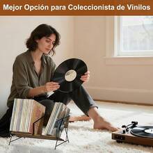 GILLAS Mueble para Vinilos Expandible, Soporte para Discos de Vinilo, Organizador de Discos de Vinilo Capacidad de 80-140 con Soporte para Auriculares, Porta Vinilos Mueble Tocadiscos Metal