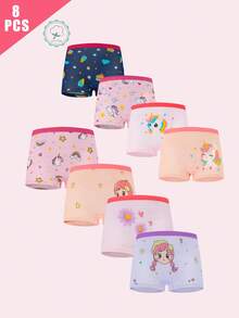8pcs/Pack Cute Unicorn Cartoon Underwear For Little Girls, Soft Cotton Baby Panties - Multicolor - View 7