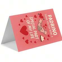 一张温馨感谢卡，含信封（11厘米 x 16厘米，4.33英寸 x 6.29英寸）——“教父，感谢您成为我生命中特别的一部分”，柔和的红色背景，配以握手、爱心和纸杯蛋糕图案，完美表达对教父的感激之情，情感贺卡 | 家庭贺卡 | 纸质贺卡