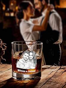 1pc Customized Glass Cup, Customized Photo Whiskey Glass, Whiskey Glass With Photo And Text, Customized Glassware With Photo And Text, Customized Gift, Personalized Photo And Text Whiskey Glass, Personalized Whiskey Glassware, Whiskey Glass With Name - Multicolor - View 5