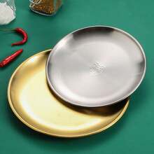 304 Edelstahlplatte, runde goldene Platte, verstärkte Grillschale, Steakplatte, geeignet für den Haus- und Außenbereich