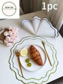 1/4/6/12pcs Wavy Embroidered Solid Color Round Placemats, Fresh Minimalist Style For Kitchen, Dining Table, Water Cups, Bowls, Non-Slip Pads, Suitable For Holidays, Parties, Birthdays, Weddings, Dinners, Office Desks, Coffee Tables, Home Decor, All Seasons - Multicolor - View 15