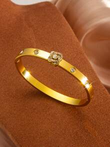 1件新款时尚高品质不锈钢几何花卉装饰手链，镶嵌立方氧化锆，适合女性日常佩戴，情人节和圣诞节礼物 - 手鐲 - 查看 21