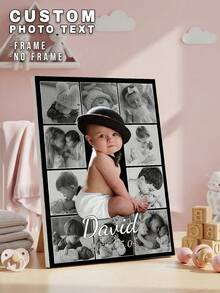 1件定制照片文字帆布画，个性化帆布印刷品，定制帆布海报，宝宝出生记录帆布画，宝宝成长里程碑帆布画，宝宝照片帆布画，定制姓名，定制文字，婴儿房墙面装饰，墙面挂饰，桌面摆件，办公桌装饰，婴儿派对礼物，性别揭晓派对礼物，洗礼礼物，圣诞节礼物