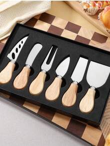 1 Set Wooden Style Multi-Purpose Cheese Knife Set Wooden Handle Butter Spatula Kit Suitable For Cheese/Butter/Jam/Cake And Other Ingredients With Storage Case Convenient & Practical For Wedding Gift/Valentine's Day Present/Mother's Day Kitchenware Gift/New Year Kitchen Upgrade Household Kitchen Gadget Set - Multicolor - View 7