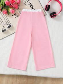 idolCat 女童休闲粉色侧条纹长裤，适合秋季日常穿着 - 粉色 - 查看 2