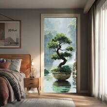 Adhesivo de pared de árbol bonsái y cascada minimalista - Papel tapiz extraíble y autoadhesivo, decoración de jardín zen japonés tradicional/moderno/contemporáneo, adecuado para oficina en casa, arte de pared de paisaje interior, con escena de montaña neblinosa y cascada, fácil de despegar y pegar, decoración de habitación, adhesivo de pared japonés, imagen de pared, póster de dormitorio, decoración de pared del hogar, decoración de dormitorio, póster de pared - Multicolor - Ver 6
