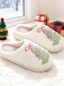 The Newly Launched Autumn And Winter Holiday Season Features Cute Gingerbread Men, Thickened Plush Anti-Slip And Warm Indoor And Outdoor Bedroom Family Slippers With Heart-Shaped Patterns For Christmas And Valentine's Day, As Well As Large-Sized Festive Gift Atmosphere Warm Slippers Suitable For Both Men And Women - 白色 - 查看 3