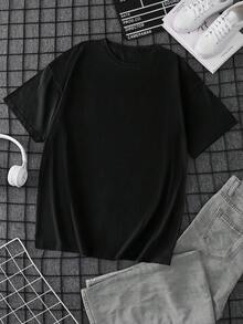 Customized Personalized Boyfriend Style Men's Casual Loose Crew Neck T-Shirt - Add Your Own Photo (Family, Selfie, Pet, Friend, Couple, Girlfriend), Gift/Holiday/Festival Fashion, Streetwear, Casual, Minimalist Personalized, Customized, Unique Men's Clothing, Spring/Summer/Autumn, Capsule Wardrobe, Men's Basics/Streetwear, Ideal Gift For Him - Black - View 8