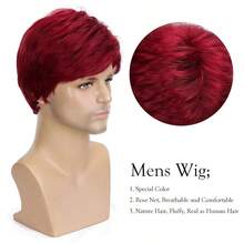 6inch Unisex Red Short Wig, European & American Fashion Side Part Synthetic Hair Wig With Clip Net - Red - View 3