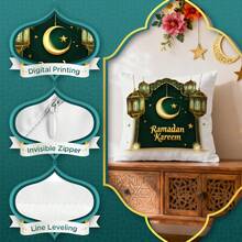 4pcs Olive Green & Gold Crescent Moon Themed Printed Pillow Covers, Single-Sided Printing, Suitable For Living Room, Bedroom, Home Decor, All Seasons - Multicolor - View 4