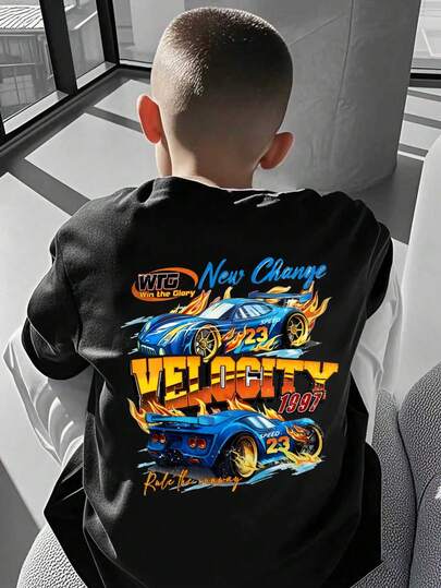 男童休闲趣味印花圆领短袖T恤，夏季