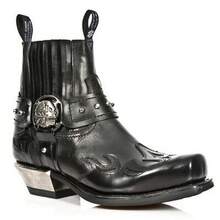 New Men's Short Boots Embroidered Thick Heel Black Burnt Flower Roman Style Punk Boots - Brown - View 3