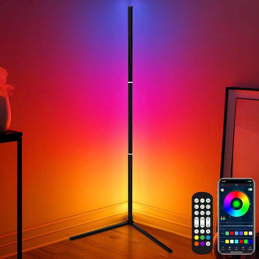 Lámpara de Pie Inteligente LED - RGB Lampara de Piso para Sala 1.4M - Aplicación y Control Remoto - Sincronización Música - Minimalista Ambiental Light Luz - Lamparas Piso para Juegos, Dormitorio - Talla única - Ver 1
