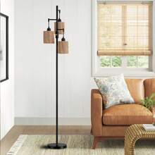 Mazkhytus 65" Rattan Tree Floor Lamp Rustic Retro Style Wrought Iron Birdcage Three-Head Floor Lamp, Adjustable For Living Room And Bedroom. - Black - View 2