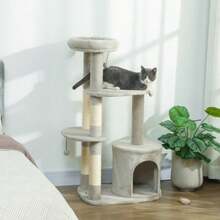 114cm Cat Tree With Cave, Sisal Posts And Multi-Level Platform For Medium Cats Under 6kg, Light Grey - Light Grey - View 1