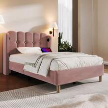 Upholstered Single Bed With USB Type-C Charging Function, Bed Frame With Slatted Base, Upholstered Bed In Pink, 90 X 200 Cm Bed Frame, Youth Bed For Bedroom/Guest Room - Velvet - Hot Pink - View 12