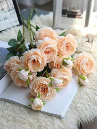 60cm Artificial Peony & Rose Bouquet, Non-Fading Fake Flowers For Home Decor - Ideal For Living Room, Bedroom, Balcony, Tabletop, Wedding And Party Decoration