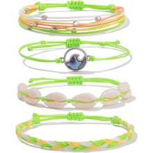 FANCY SHINY Wave String Bracelets Braid Puka Shell Bead Bracelets Handmade Cute  Boho Easter Jewelry Gifts For Women - Fluorescent Green - View 1