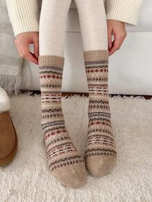 3双装女士加厚长筒袜，复古彩色休闲时尚过膝袜，秋冬款