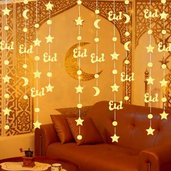1 set guldfärgad laser EID halvmånepappershängande girlang, lämplig för Ramadan, Eid Al-Fitr-fest, festivalfirande, hem Ramadan Kareem, Ramadan Mubarak, Eid Mubarak-temafestdekoration
