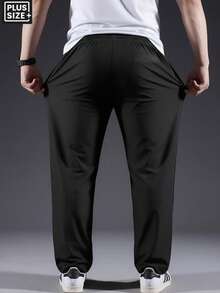 1pc Plus Size Men's Spring/Summer Sports Pants, High Elastic Ice Silk Fabric, Straight-Leg Trousers, Men's 6XL, Reflective Print Black Fall - Black - View 6