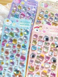 Pegatinas de cristal con relieve 3D, patrón de frutas y conejos, materiales decorativos educativos DIY para niños, pegatinas de regalo, cuaderno de espiral, suministros de oficina y escolares, unisex, mejora la eficiencia del trabajo, artículos esenciales de vuelta a la escuela, suministros de aprendizaje - Multicolor - Ver 2