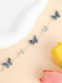 1pc Fashionable & Delicate Blue Crystal Rhinestone Butterfly Bracelet, Elegant & Refreshing