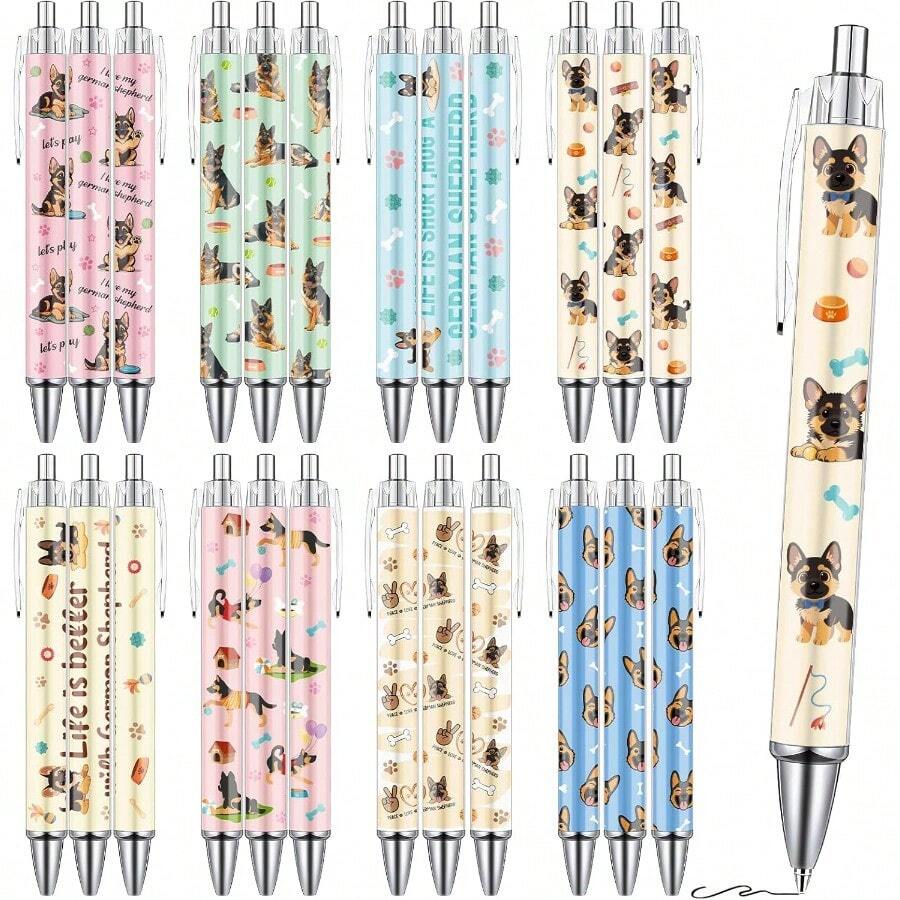 German Shepherd Ballpoint Pens - 24Pcs Cartoon German Shepherd Pen Set Animal Retractable Smooth Writing Ballpoint Pen Gift For Women Men Students Dog Lovers Teen Office School Party Supplies - Người chăn cừu Đức - Xem 1