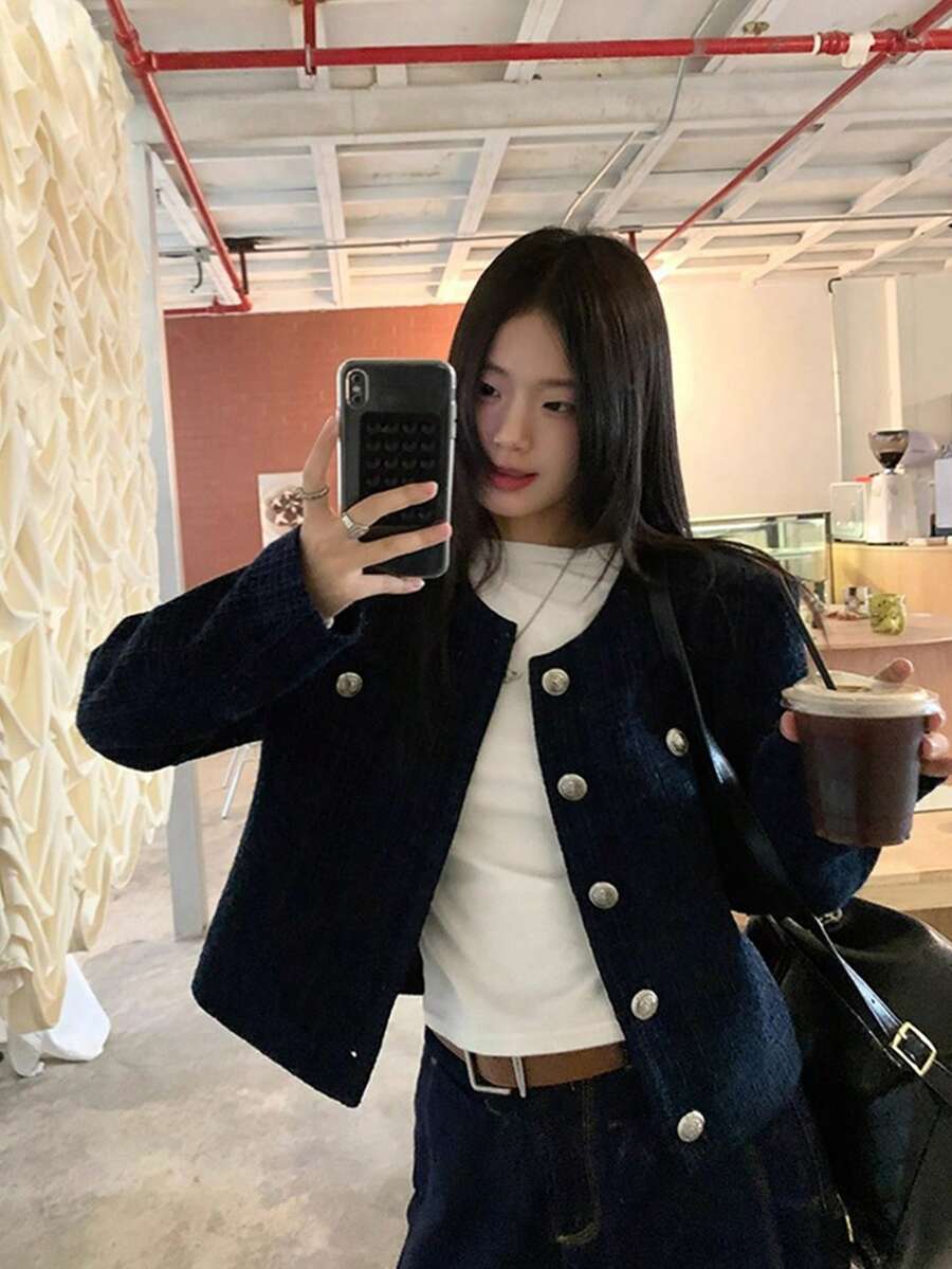 Women's Casual Blue Short Jacket, Autumn/Winter New Arrival