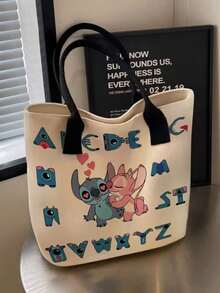 Stitch Canvas Bag, Cute Cartoon Print, Multifunctional Square 3D Canvas Tote Bag, Handbag, Large Capacity Cosmetic Storage Bag, Can Hold Lipstick, Makeup Brushes, Skincare, Phone, Coins, Small Items, Suitable For Home, Gifts, Vacation, Holidays (Halloween, Christmas, Etc.), Multipurpose - Multicolor - View 7