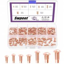Swpeet Kit de Surtido de Remaches Moleteados Sólidos de Cobre Rojo de 170Pcs M2 M2.5 M3 M4 *6mm 8mm 10mm, Remaches Moleteados Semiredondos Sólidos para Reparación de Barcos, Aviones, Fabricación de - Cobre púrpura - Ver 13