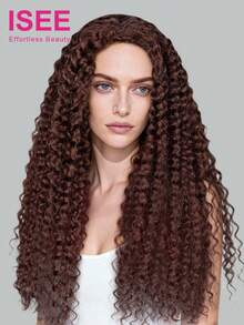 ISEE Hair Wear Go 半头假发，真人发，三合一半头假发，无缝水波纹，无需胶水，无需蕾丝，未经加工的处女发，红棕色，翻转式真人发假发，180% 密度，14-16 英寸波波头，18-28 英寸常规款，度假活力，旅行必备，假日装扮，伴娘礼物，运动度假 - S33 - 查看 3