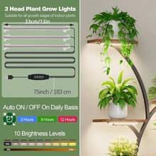 2/3/4 Head LED Grow Light Strips, Plant Lights For Indoor Plants, Full Spectrum Growing Lamps For Indoor Plants,13 Inches 2/3/4 Head Grow Lights For Indoor Plants Full Spectrum 3500K, 96 LEDs Plant Light With 3/9/12H Timer, 10 Dimmable Levels For Hydroponic Seedling Succulent - 4頭 - 查看 3