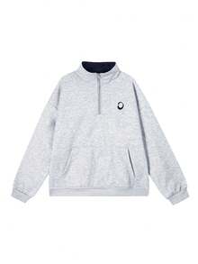 Women's Stand Collar Zipper Half Placket Pocket Letter Print Casual Commuter Long Sleeve Sweatshirt, Autumn/Winter - Grey - View 2