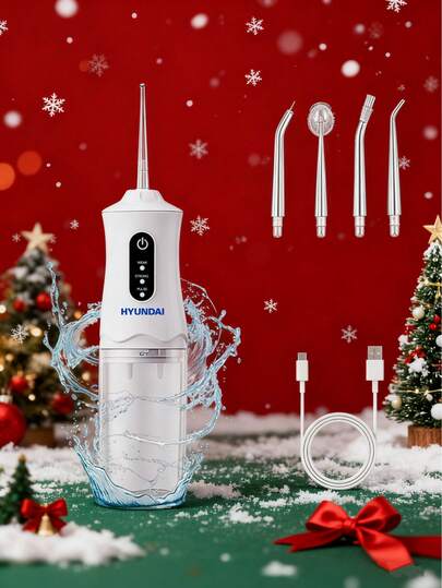 HYUNDAI Rechargeable Water Flosser,Portable Handheld Cordless Tooth Cleaner, Electric Oral Irrigator With 3 Modes And 4 Nozzles For Home Oral Care
