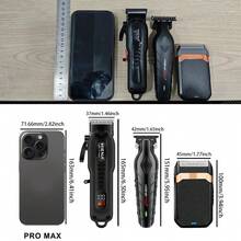 HIENA 专业男士理发和剃须刀套装 - 3 件/2 件/1 件可选，USB 充电式无线理发工具，带 LED 显示屏，锂电池，迷你推剪，适合初学者理发师和家庭使用，是节日的绝佳礼物 - 彩色 - 查看 4