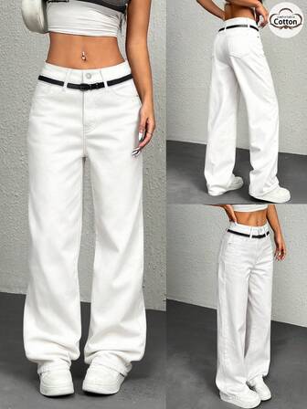 GILIPUR 这款全新直筒纯白女裤采用独特的腰带环设计，适合春、秋、冬三季穿着。它融合了复古、优雅、高端、休闲和经典风格，让您看起来更显瘦，双腿更显修长。无论是新年、情人节还是其他节日场合，它都能完美驾驭，既精致又休闲，也适合野餐、便餐和音乐会等场合。